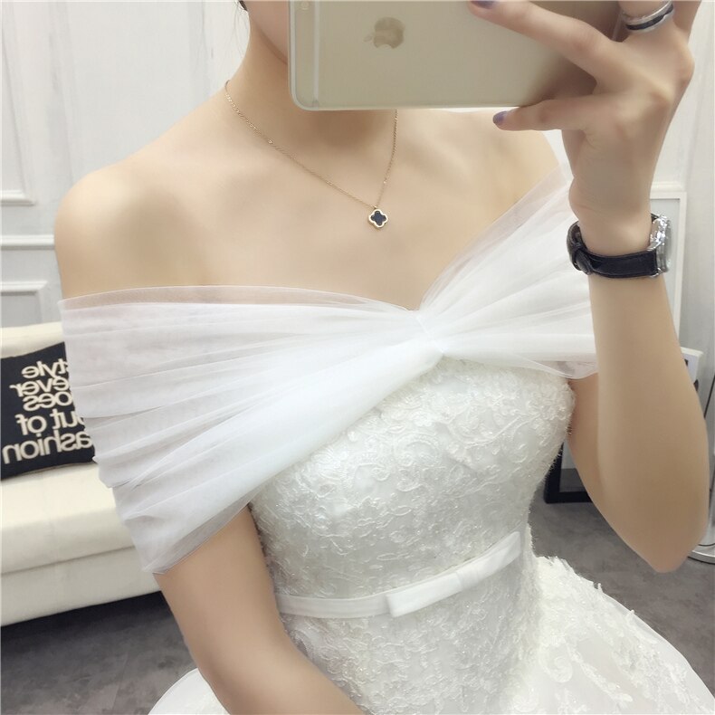 Casamento da noiva capa moda dupla camada macia renda líquida luxo marfim acessórios de casamento bolero tule shrug casamento envoltórios