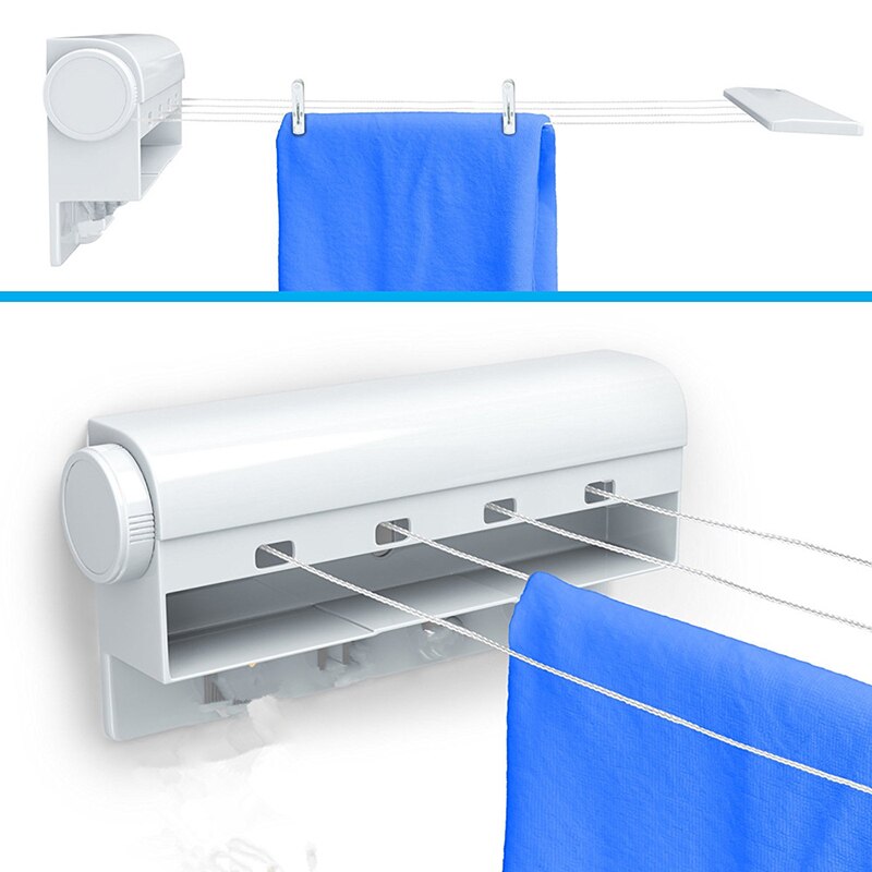 Spring Automatic Retractable Bendable Drying Rack Four Or Five Lines With Hooks Clothesline Indoor Wall-mounted Drying Rack