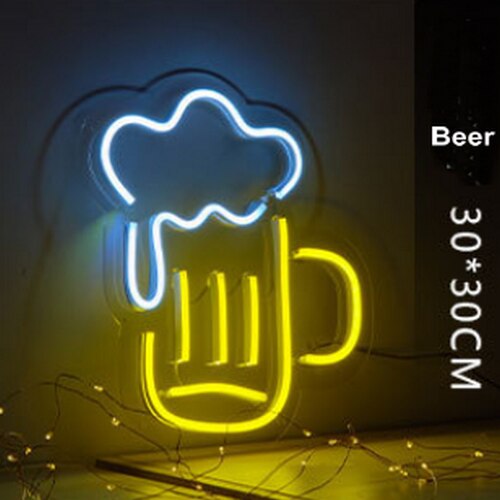 USB powered LED Neon Light Sign summer Beer Ice cream Bar Neon Wall Lights Room Party Decor Kids Birthday: Beer