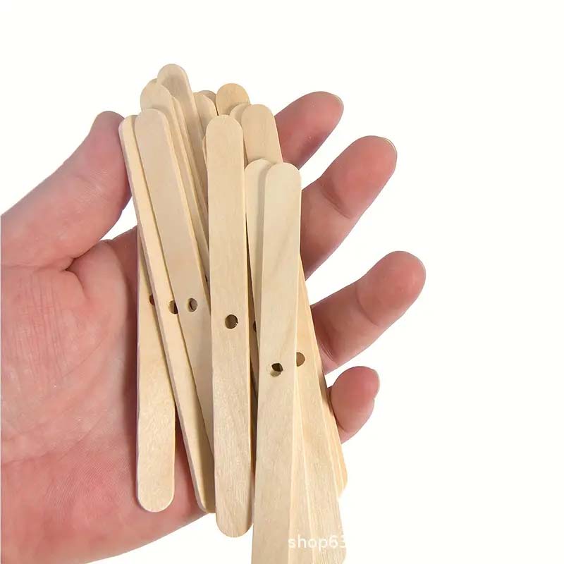 50 unids/set punzón de madera soporte fijador de mecha de vela con agujero, Clip de fijación de mecha de luz de palo