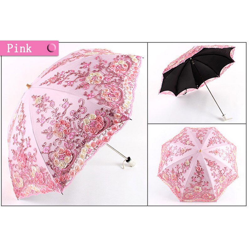 Paraguas de lluvia plegable de encaje para mujeres, sombrilla para chicas, sombrilla de actividad para boda, Paraguas Anti-UV a prueba de agua, Paraguas Guarda chuva sombrbrinha: Rosa