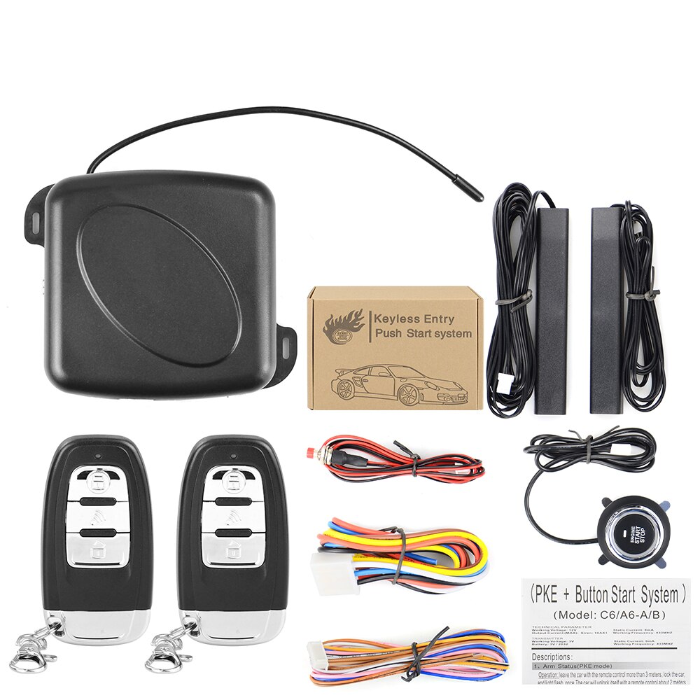 Best Car Alarm Remote Control Car Keyless Entry Engine Start Alarm System Push Button Remote Starter Stop Auto: Gray