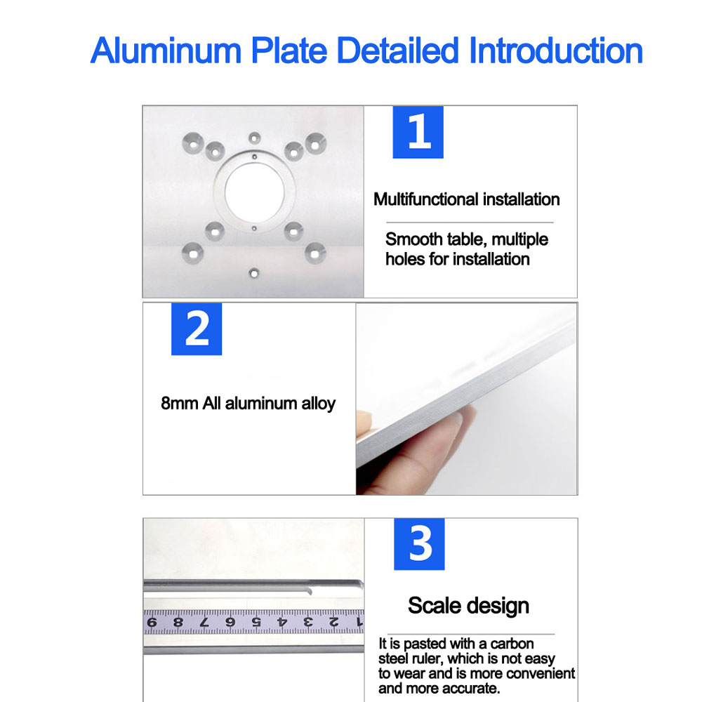 Aluminium Router Table Insert Plate Electric Wood Milling Flip Board with Miter Gauge Guide Set Table Saw Woodworking Workbench