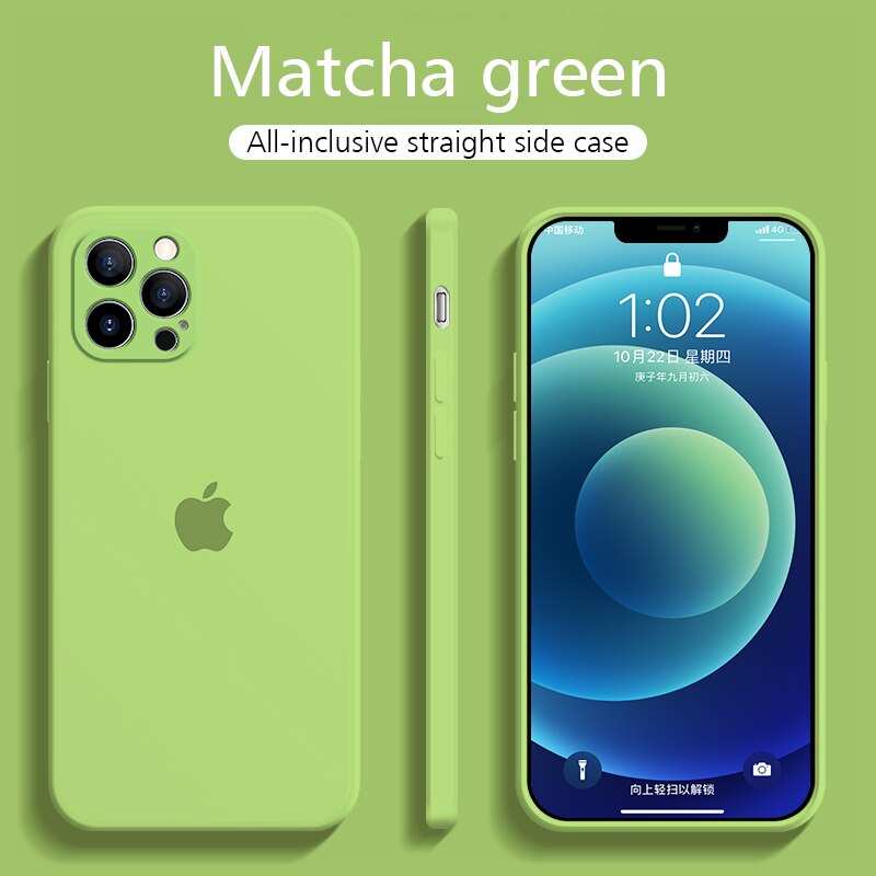 Für iPhone 12 Pro Max Fall Gerade Kante Flüssige Silicon Abdeckung Weiche Telefon Fall Für 12 Mini Stoßfest Volle Protectiver fall: For i12 Pro Max / Armee Grün