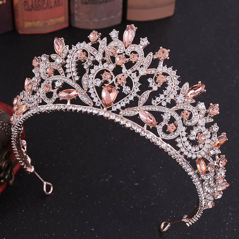 Estilo barroco Retro, Tiaras de cristal de Color oro Rosa/plata, tocado de corona, accesorios para el cabello de boda para novia princesa