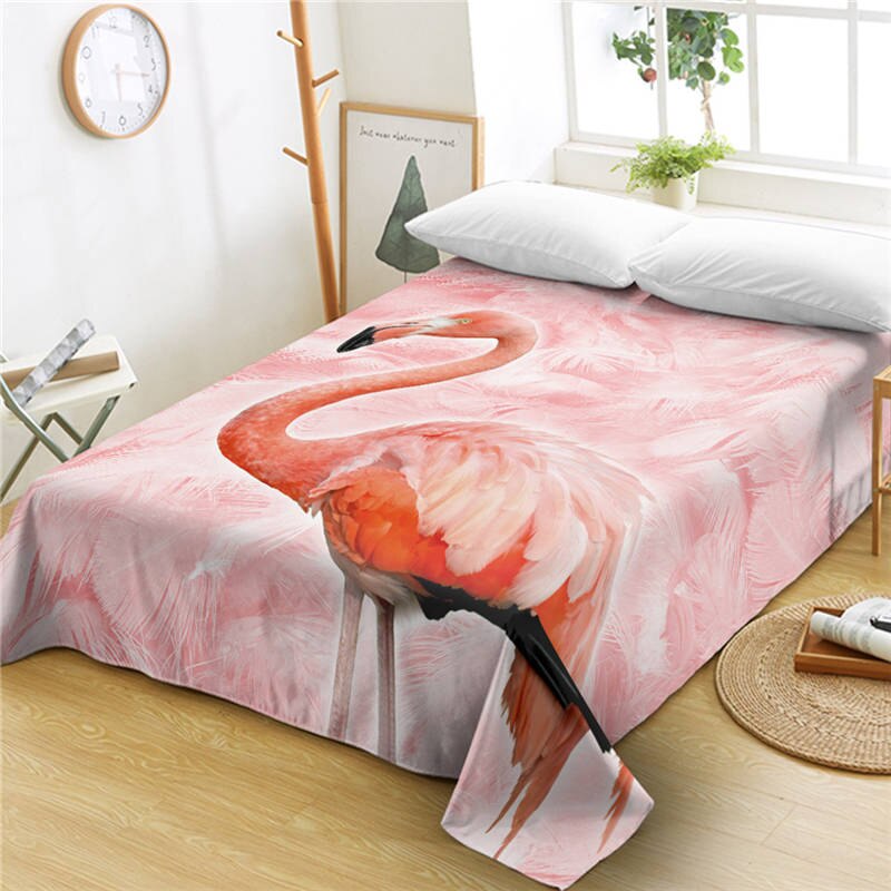BeddingOutlet, Sábana plana de flamencos 3D, Sábana de cama de pájaro, colchas de pelo rosa con estampado de Reina Tropical para niñas, sabanas, triangulación de envíos: 1 / Twin 168cmx239cm