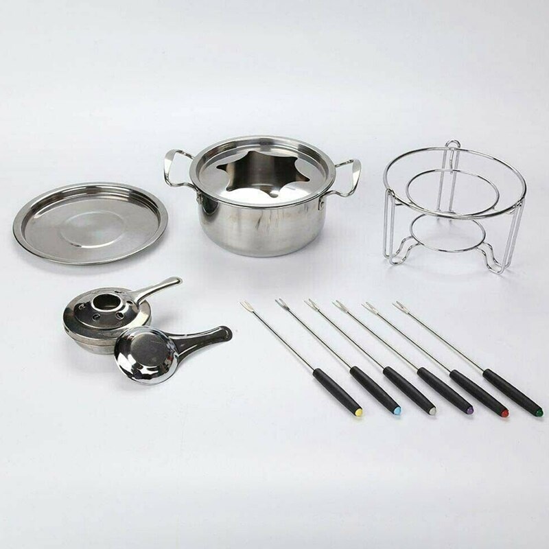 10-Piece Set Stainless Steel Cheese Ice Cream Chocolate Pot Fondue Set Kitchen Accessories for Home Buffet Party