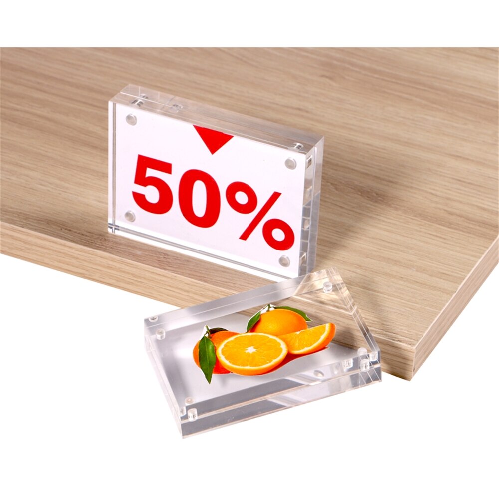 Acrylic Block Strong Magnetic Label Frame Desk Sign Holder Crystal Photo Frame Price Tag Display Desk Menu Name Card Cover Rack