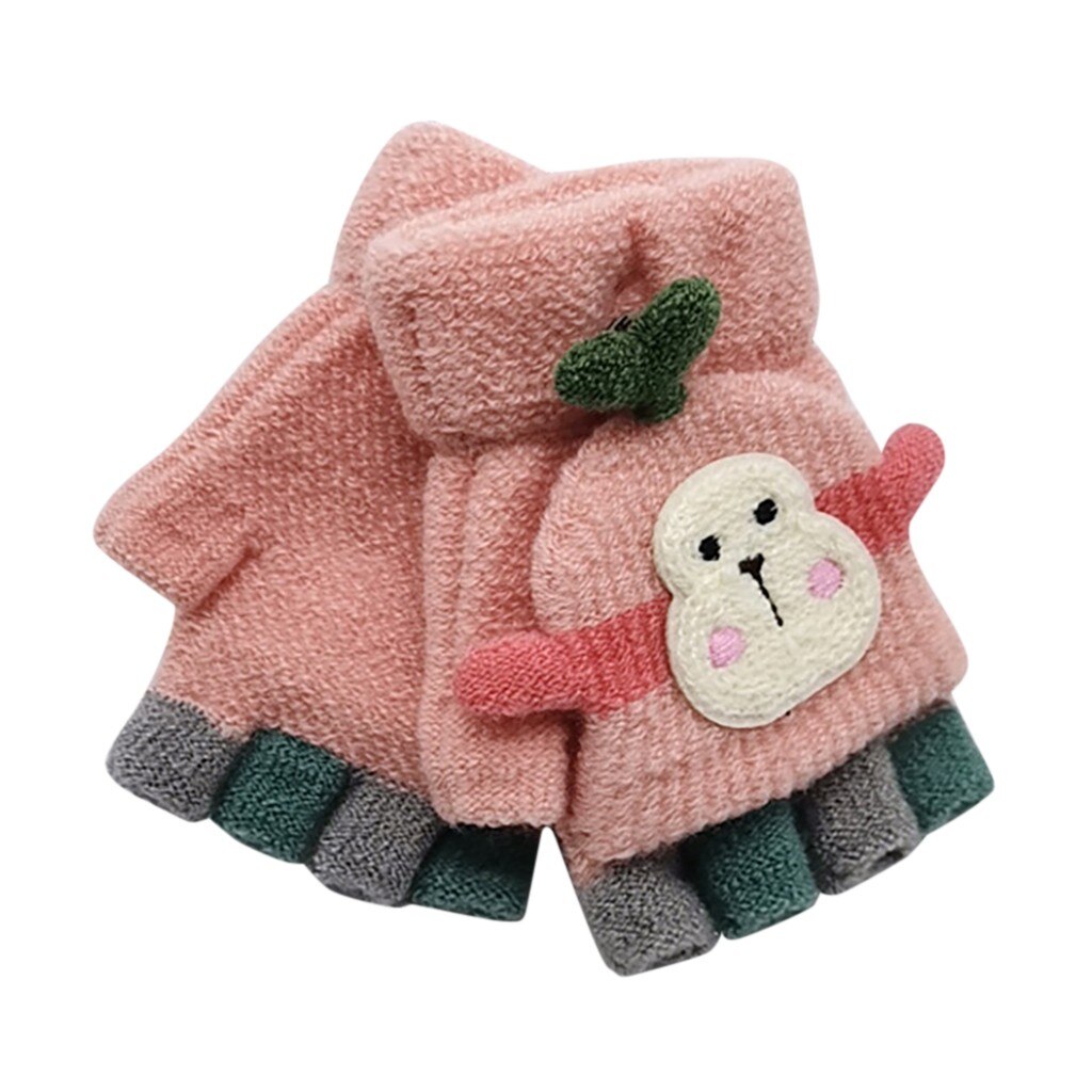 Winter Mittens Gloves Children Girls Winter Cute Cartoon Mittens Gloves Girls Knitted Convertible Fingerless Mittens Gloves: B3