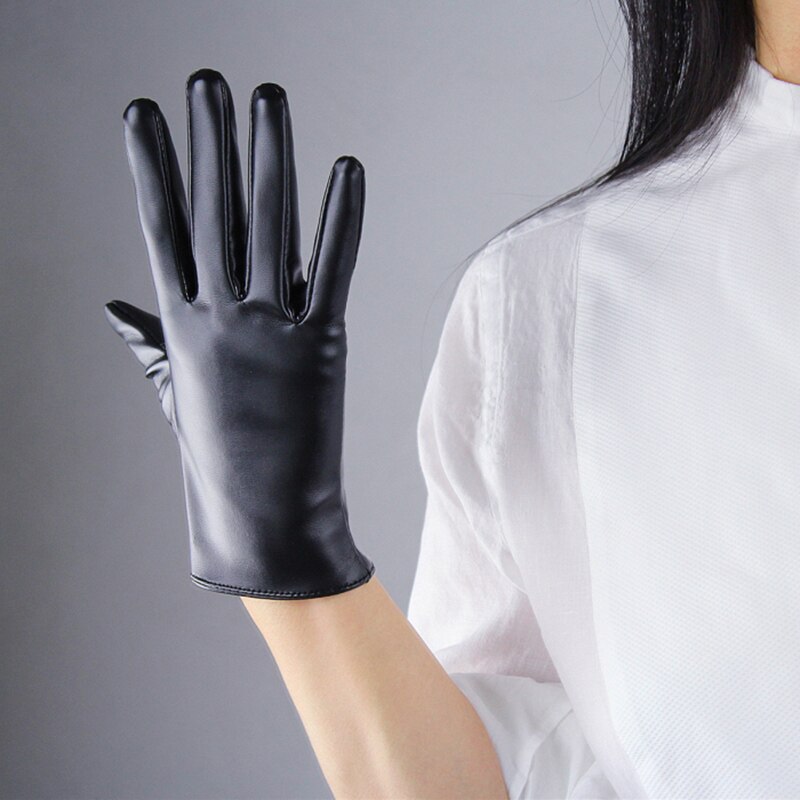Handschuhe Frauen Kurze Simulation Leder PU21cm Ungefüttert Dunkelbraun Kaffee Farbe TB35