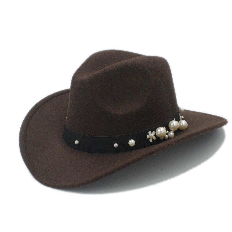 Kvinder chapeu western cowboy hat til dame cowgirl bredskygge jazz kirke kasket cloche sombrero top cap: Kaffe