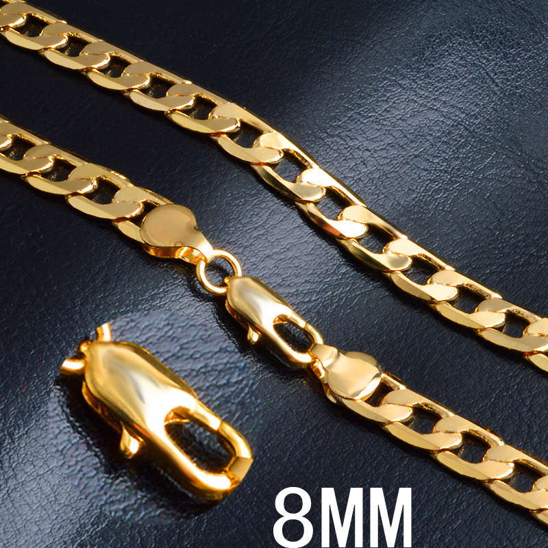 Noble 18K Gold Kettingen 20 Inch Classic 8Mm Sideways Collier Voor Mannen Jewelry Bruiloft party