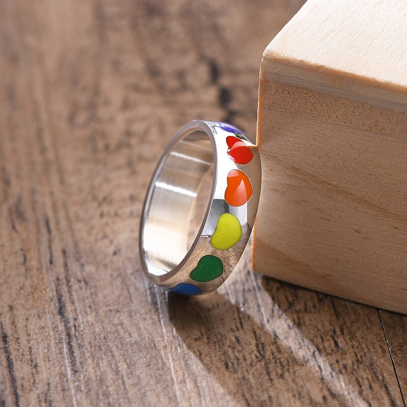Modyle 2022 Zilveren Kleur Rvs Regenboog Lgbt Pride Ringen Voor Vrouwen Mannen Mode Hart Bruiloft Mannelijke Sieraden