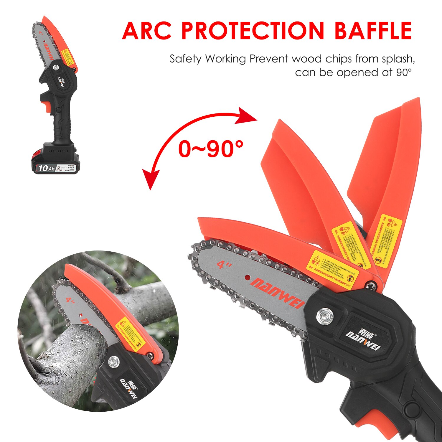 NANWEI-Mini motosierra inalámbrica de 21V, podadora eléctrica de 4 pulgadas con batería de litio recargable, podadora de ramas de árbol