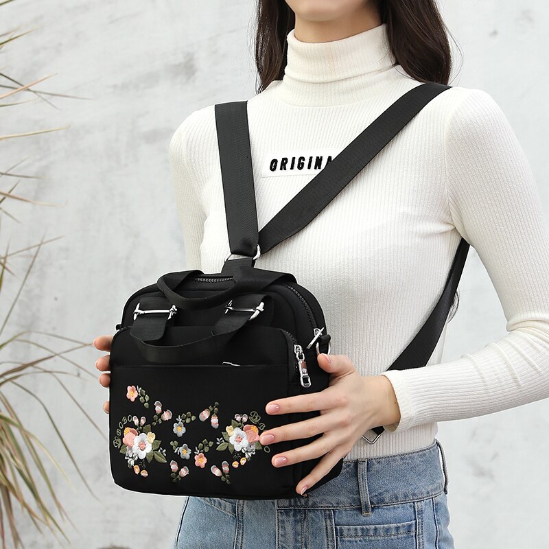 Marca multifuncional bolsas femininas bordados flores tote bolsa de ombro das senhoras mão crossbody sacos náilon bolsa