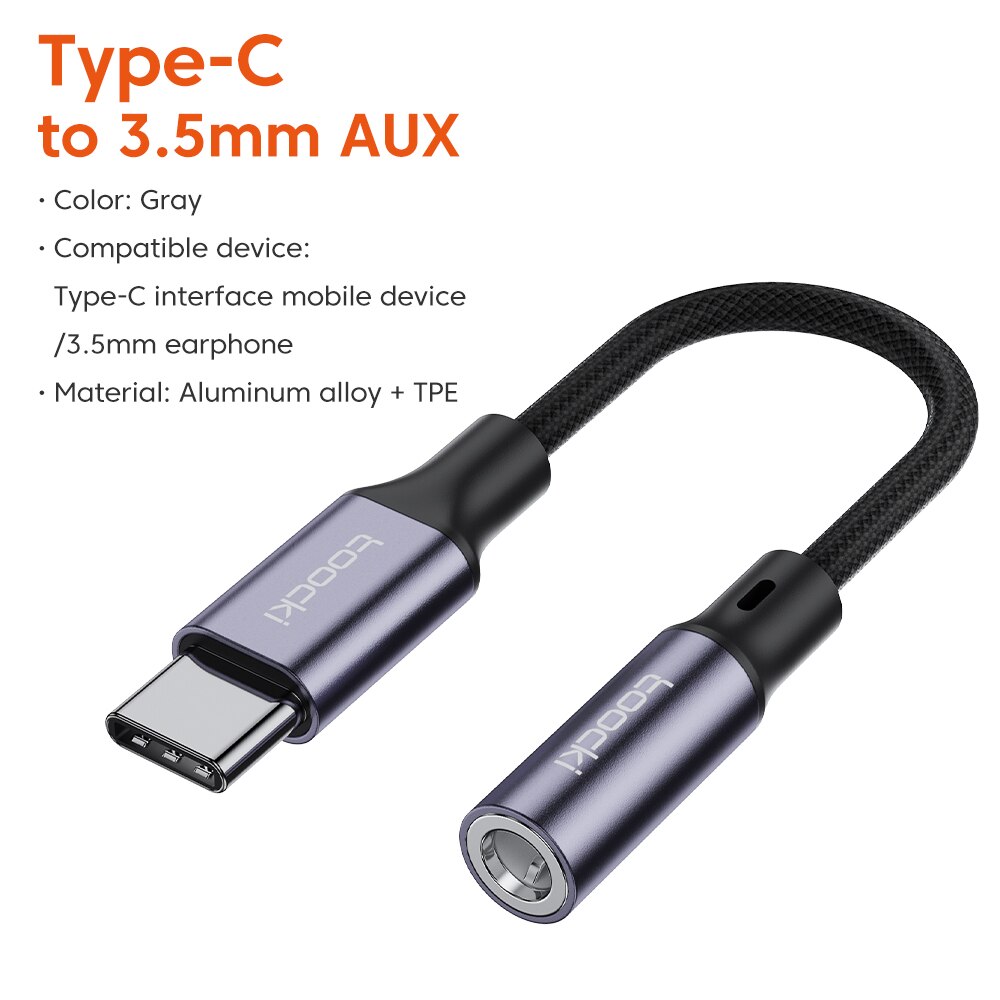Toocki Adapter słuchawek USB typu C 3,5 Jack USB C do słuchawek 3,5 mm Kabel audio AUX do Huawei P30 Xiaomi Mi 10 9 Es: Default Title