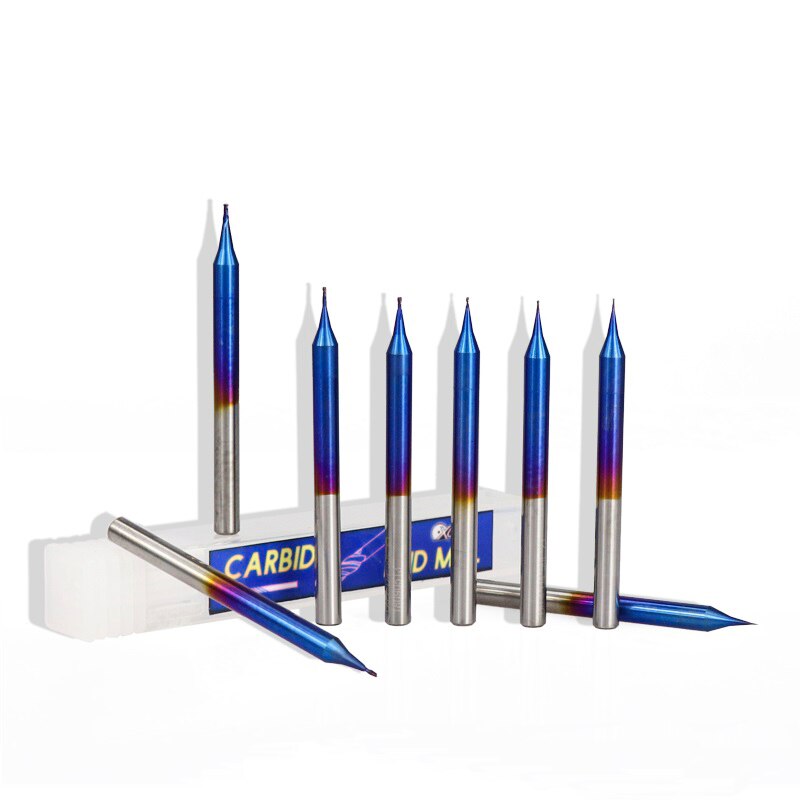 1pc 4mm tige fraise plate 0.2-0.9mm Micro gravure peu 2 cannelures Nano bleu enduit CNC fraise