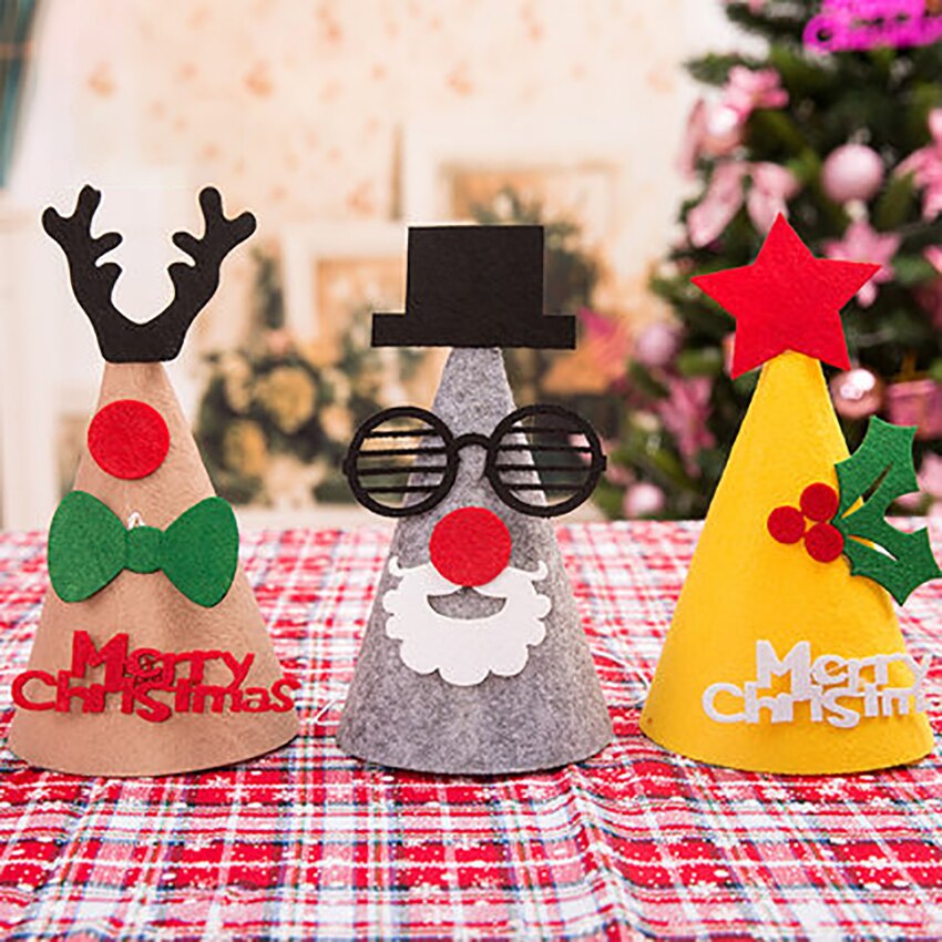 Kerstmuts van niet-geweven stof, cartoon kerstman, sneeuwpop, kerstboom, kerstversiering voor dames/heren/kinderen/volwassenen