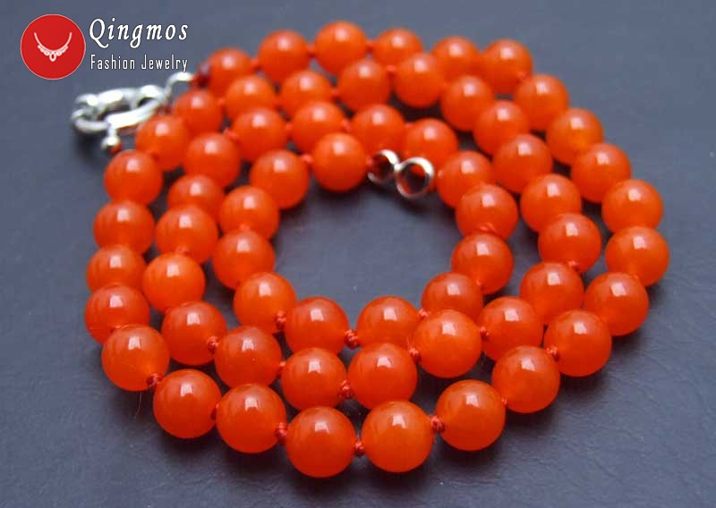 Qingmos Echt 6Mm Ronde Natuurlijke China Rode Jades Ketting Voor Vrouwen Met Natuursteen Ketting Sieraden Chokers 17 &quot;nec5989