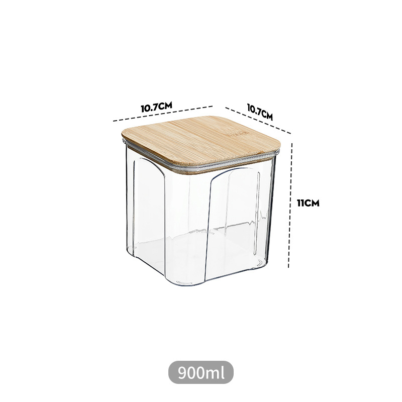 PET Plastic Food Sealed Storage Box with Bamboo Lid Coffee Beans Pasta Kitchen Storage Containers Household Kitchen Organizers: light yellow