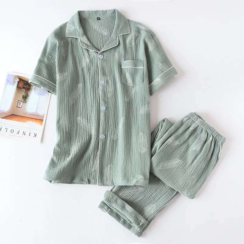 Herre pyjamas sæt sommer crepe bomuld kortærmede bukser sæt fjer løst sommer hjemme service herre nattøj herre pyjamas: 02 / Xl