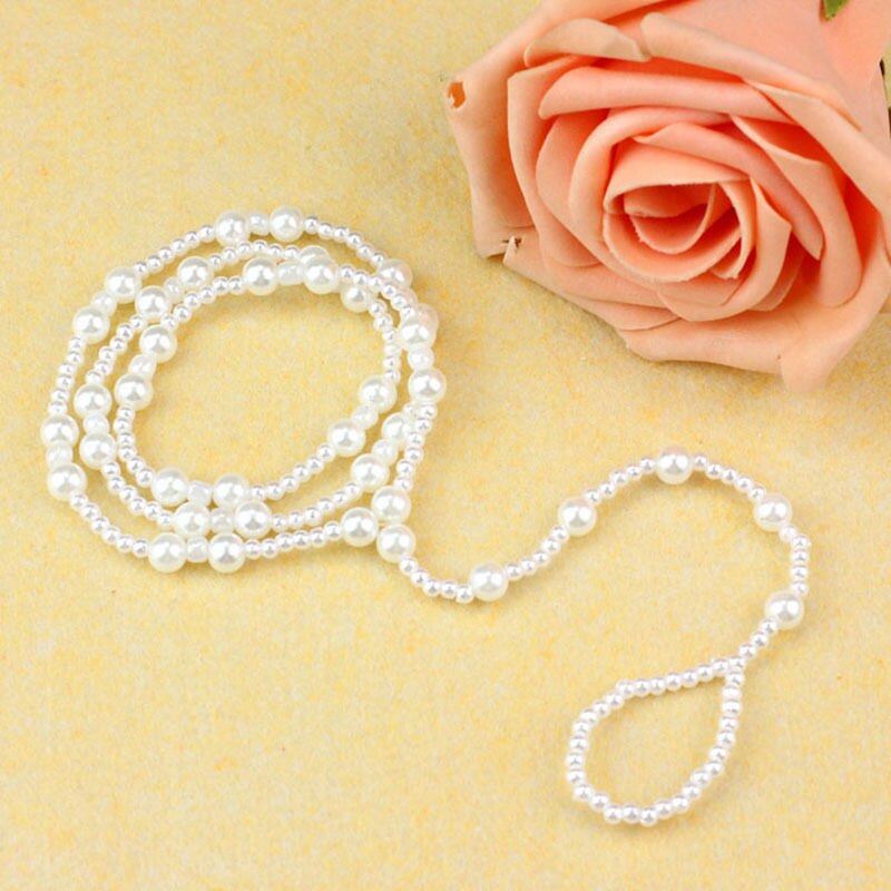 1 SET Perle Fußkettchen Frauen Ankle Armband Strand Nachahmung Perle Barfuß Sandale Fußkettchen Kette Fuß Schmuck