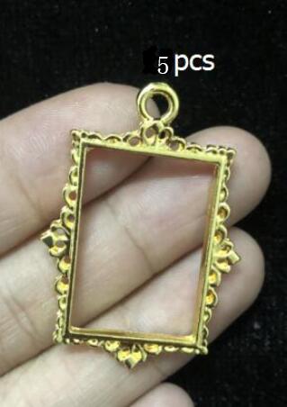 Vintage oval blonder åpne rammer charms gjør-det-selv-harpiks håndverkstilbehør firkantet rundt metall speil anheng smykker hul ramme: 5 stk kvadrat