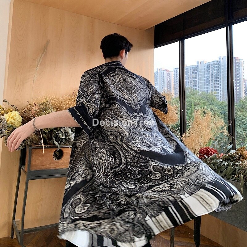 japanese kimono cardigan men haori yukata male samurai costume clothing short sleeve men long kimono shirt yukata haori: XL