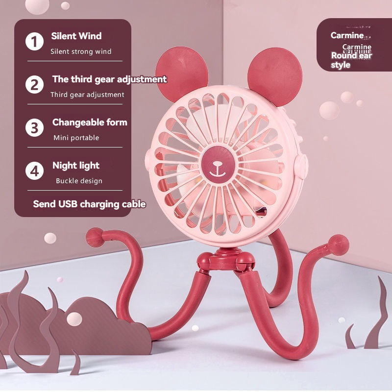 Ventilador eléctrico de pulpo recargable por USB, ventilador para cochecito, cuna, ventilador pequeño silencioso portátil: Amarillo claro
