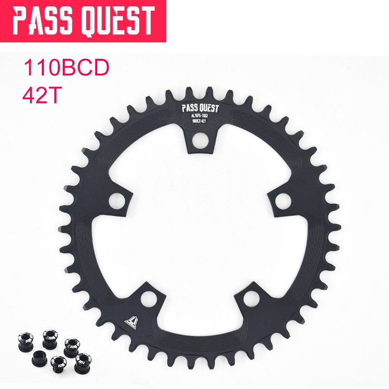 Pass quest 110 bcd 5 poot rond smal breed kettingblad racefiets kettingblad 42t 44t 46t 48t 50t 52t crank tanden voor 3550 apex: Zwart 42t
