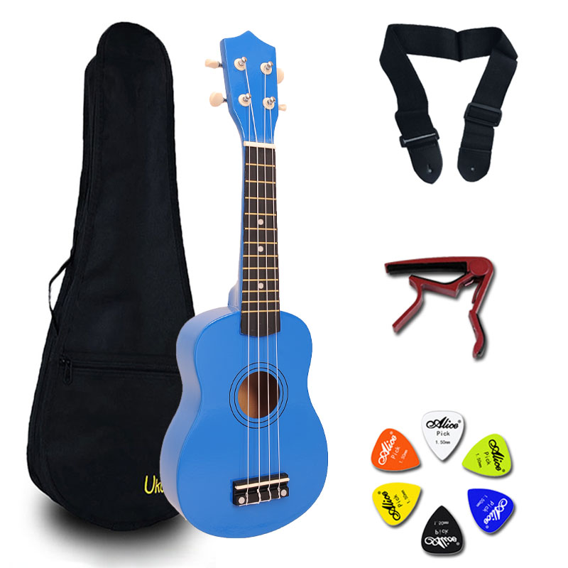 21 Inch Ukulele Hawaii Guitar Mini Guitar Ukelele Sets Bag Capo Strap Picks Kit Music for Kids 14 color UK001A: Blue with sets