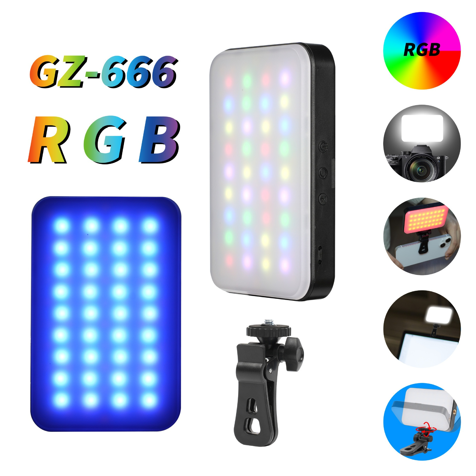 Mini RGB clip-on invullicht, draagbaar LED driekleurig zaklicht, invullicht voor livestreaming, fotografie en selfies