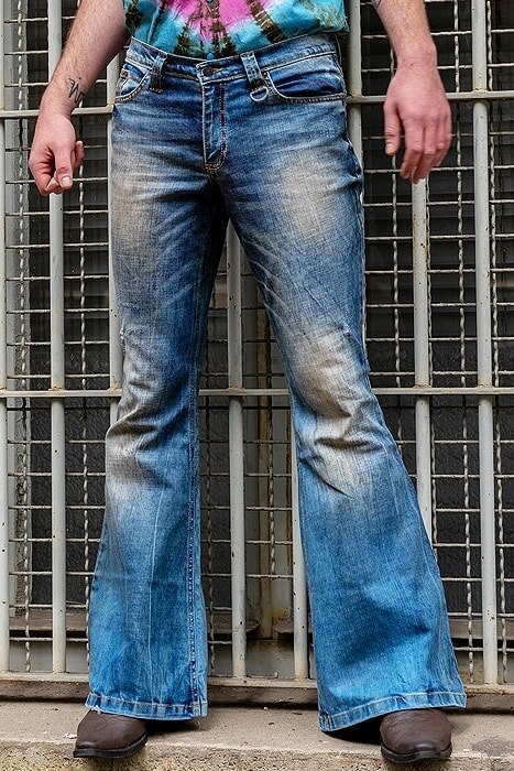 Trendy Men's Flared Jeans Bootcut Leg Denim Pants Man Classic Punk Bell Bottom Denim Trousers Elastic Vaqueros Hombre: M