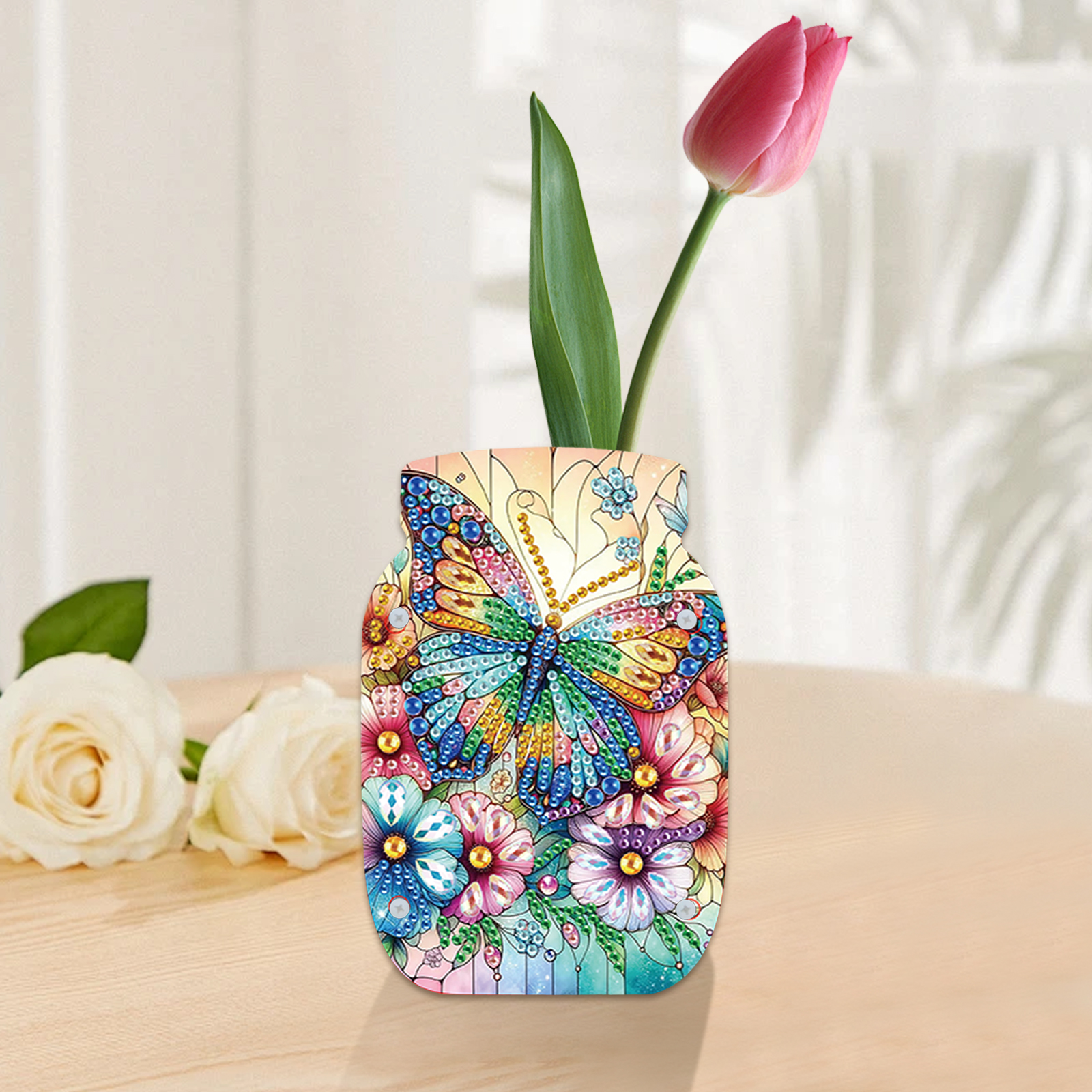 Diamond Art Painting Vaasset voor volwassenen, dierenpatroonvormige diamant acryl dubbelzijdige vaas voor thuis desktop decoratie cadeau