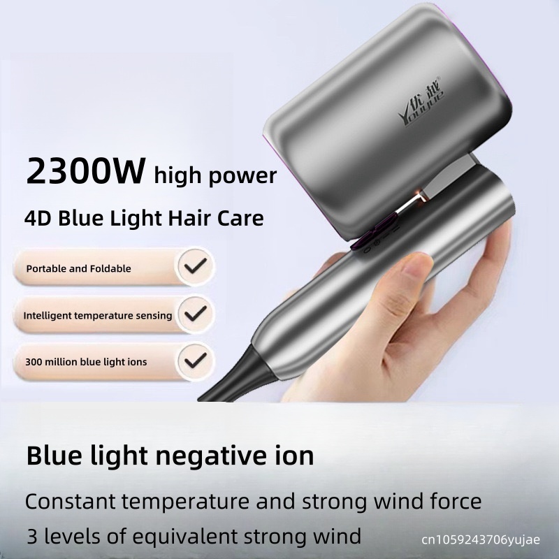 Mini secador de pelo de luz azul de alta velocidad para viajes/hogar/dormitorio con alta energía eólica y enchufe plegable de EE. UU., UE, fabricante de fuentes