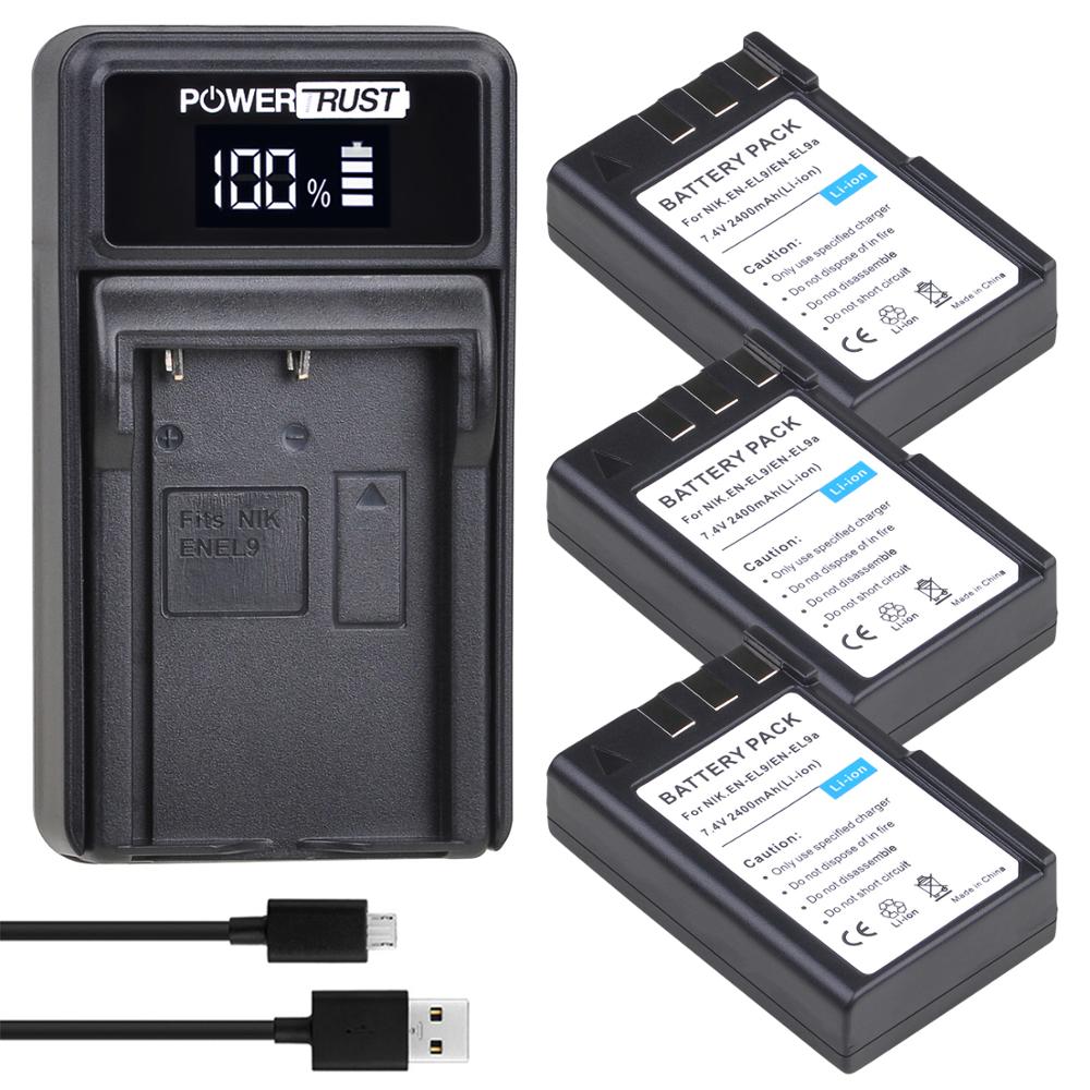EN-EL9 EN EL9 EN-EL9a, batería de 2400mAh EN EL9a EL9a, AKKU y Cargador USB LED para Nikon EN-EL9a D40 D60 D40X D5000 D3000, baterías: 3battery and charger