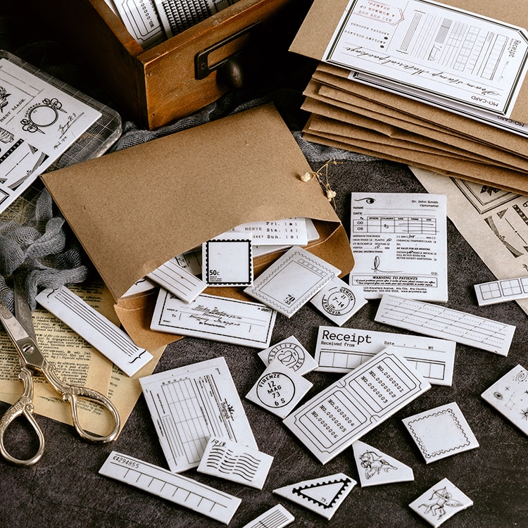 Vintage geïnspireerd plakboekpapier, gedrukte oude pagina's stickers