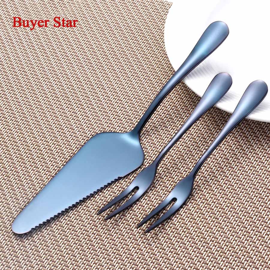 Brandz klassisk blå tårtkniv spade bröllopsbestick servisset barock tårtavdelare vändare silver silverset: 1 spade 2 gaffel