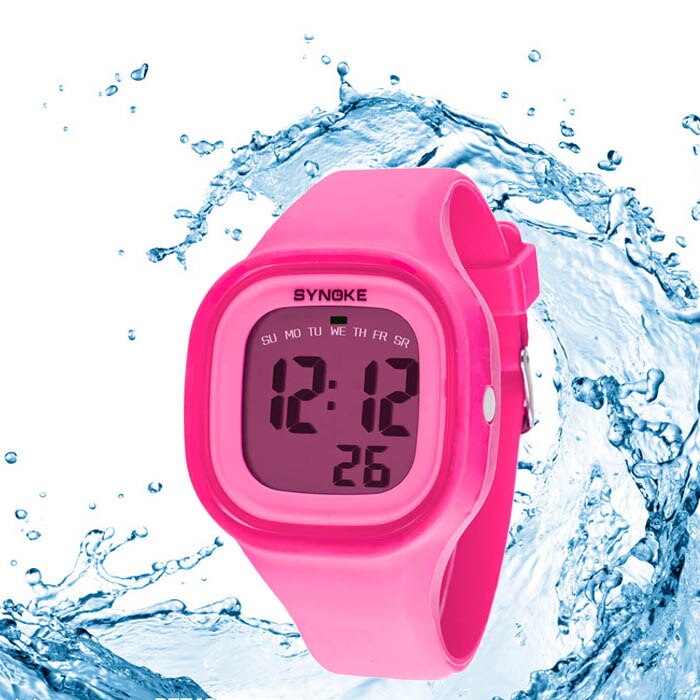 1Pc Silicone Led Light Digitale Rubber Sport Wrist Kind Horloge In Geel Blauw Roze Groen Rood Wit Zwart Dames horloge Kinderen: Pink