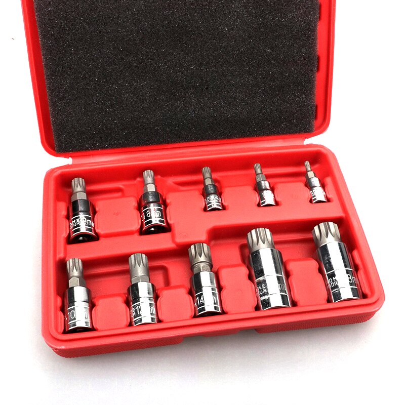 10PCS/Set 12 Angle Bit Socket Triple Square Spline Bit Socket Set Tamper Proof Automotive Tool Kit With Box