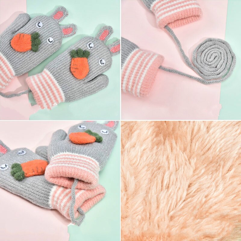 Winter gebreide kinderhandschoenen warme zachte konijnenwol cartoon kinderhandschoenen kindervingerhandschoenen voor jongens en meisjes