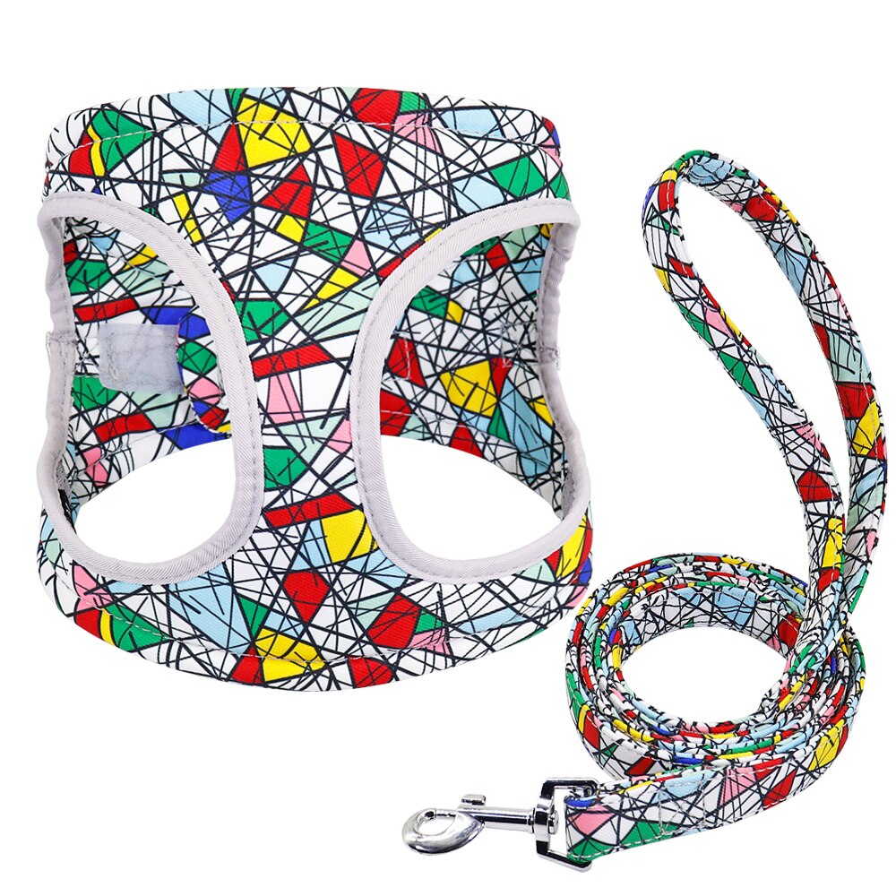 Reflective Dog Harness Soft Mesh Pet Puppy Harness Leash Set French Harnesses Bulldog Printed Dogs Small Medium Vest: JH / L