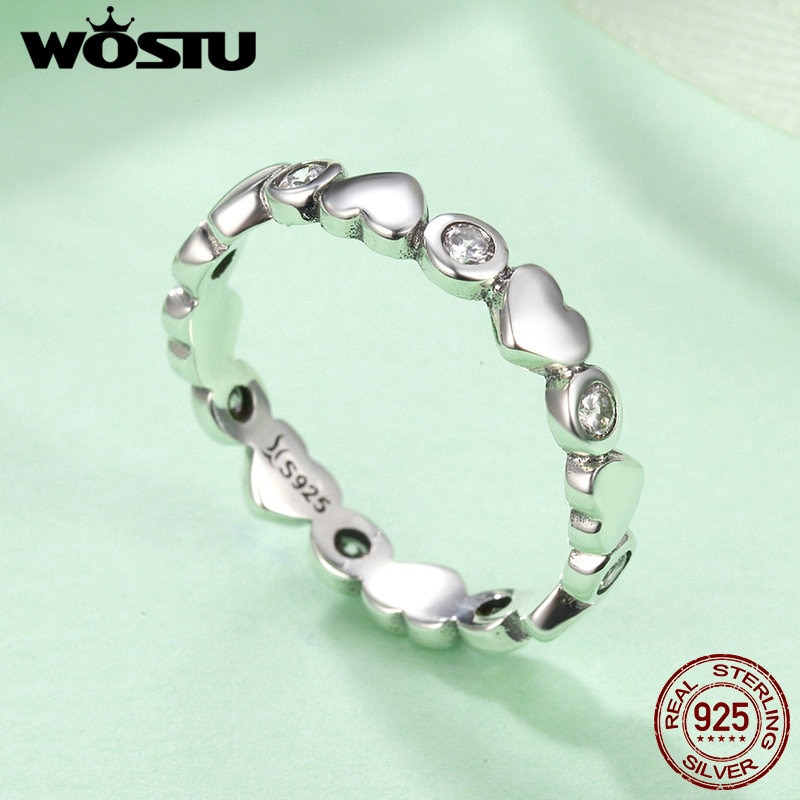 WOSTU Brand 925 Sterling Silver My Heart Is Bright Stackable Rings For Women S925 Wedding Jewelry CQR164