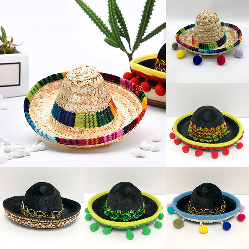 Chapéu de festa mexicano de aba larga colorido verão sombrero festa chapéu de sol engraçado chapéus de palha de halloween para homens acessórios femininos