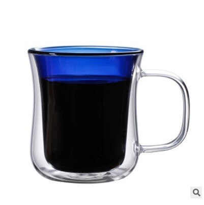 Farget varmebestandig glass dobbeltlags kopp varmebestandig høyt borsilikatglass vannkopp kaffekopp: Blå liner kopp