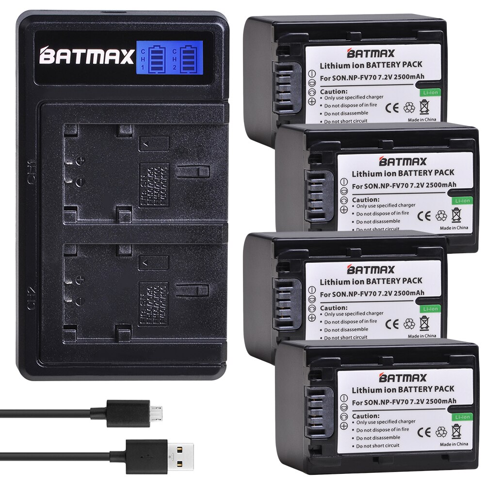 2 Pièces 2500mAh NP-FV70 NP FV70 Batterie + LCD Double Chargeur USB pour Sony NP-FV30 FV50 FV70 FV90 FV100 FV120 HDR-SR68 DCR-SX85 DCR-S: 4Pcs set