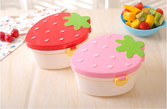 1PC Two layers Cute Strawberry Shape Lunch Boxs Food Fruit Storage Container Portable Bento Box Anti Leakage Food NV 002