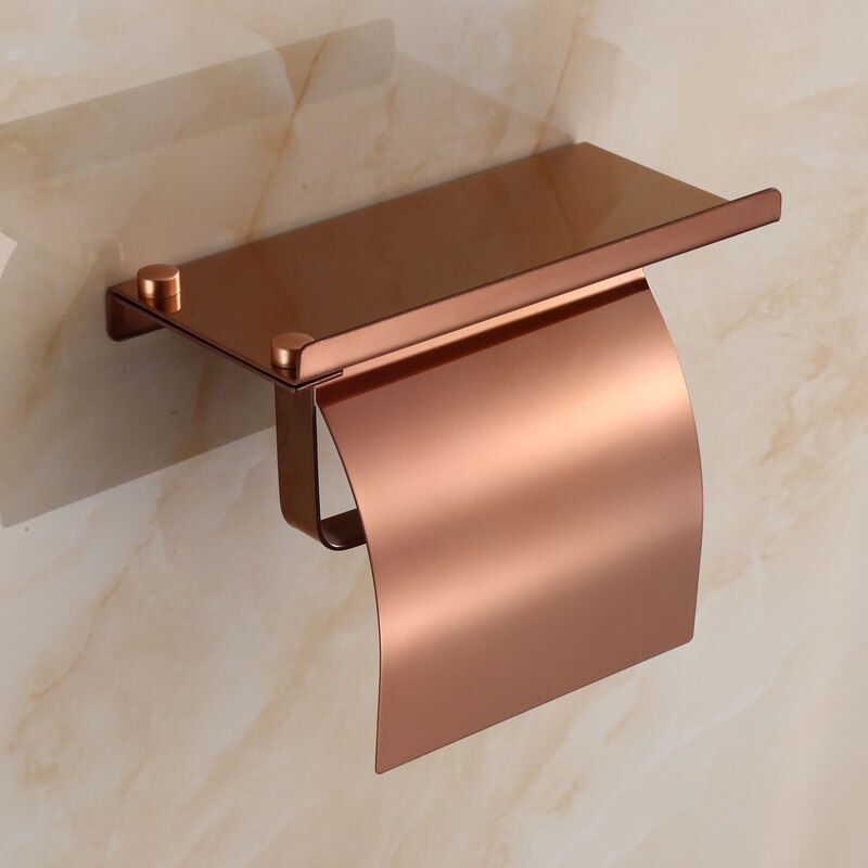 Toiletpapirholder med telefonhylde rustfrit stålrulleholder med låg vægmonteret tilbehør til badeværelset: Rose guld
