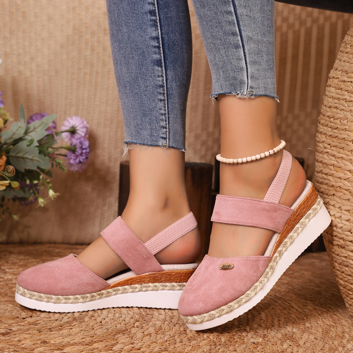 Sandales à l'offre elles compensées pour femmes, chaussures de gladiateur, Espadrilles à plateforme, Fermées, Été