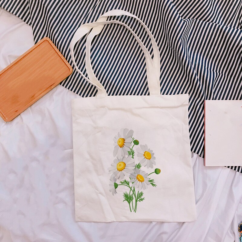 Blomstret sommer vild plante lærred skulder mulepose til kvinder håndtasker øko genanvendelig indkøbstaske vintage ulzzang tasker